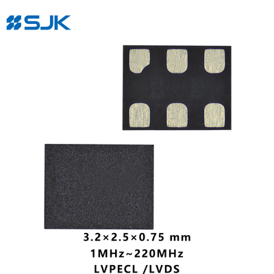 SMD 3225 크기 프로그래밍 가능한 MEMS LVPECL 차원 오시레이터 6 패드 지원 1-220MHz 2.25-3.63V